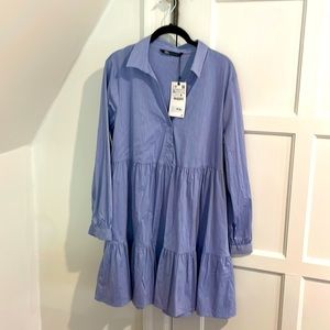 Zara XL Tiered Shirtdress Oxford Blue